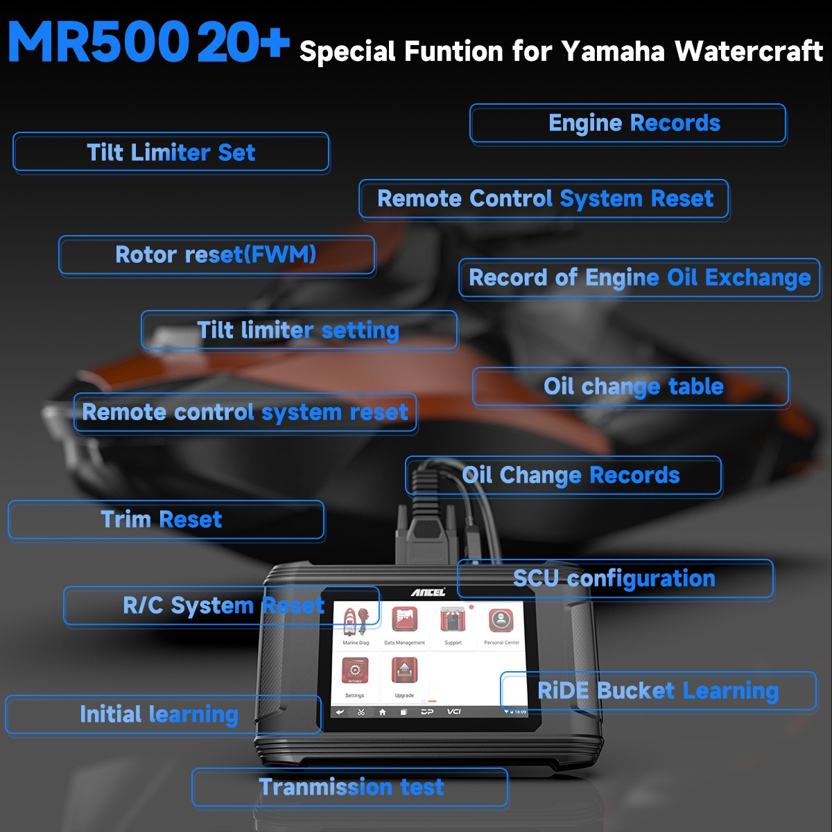 ANCEL MR500 For Yamaha Marine Diagnostic Tool Hours Live Data Fault Code Erase