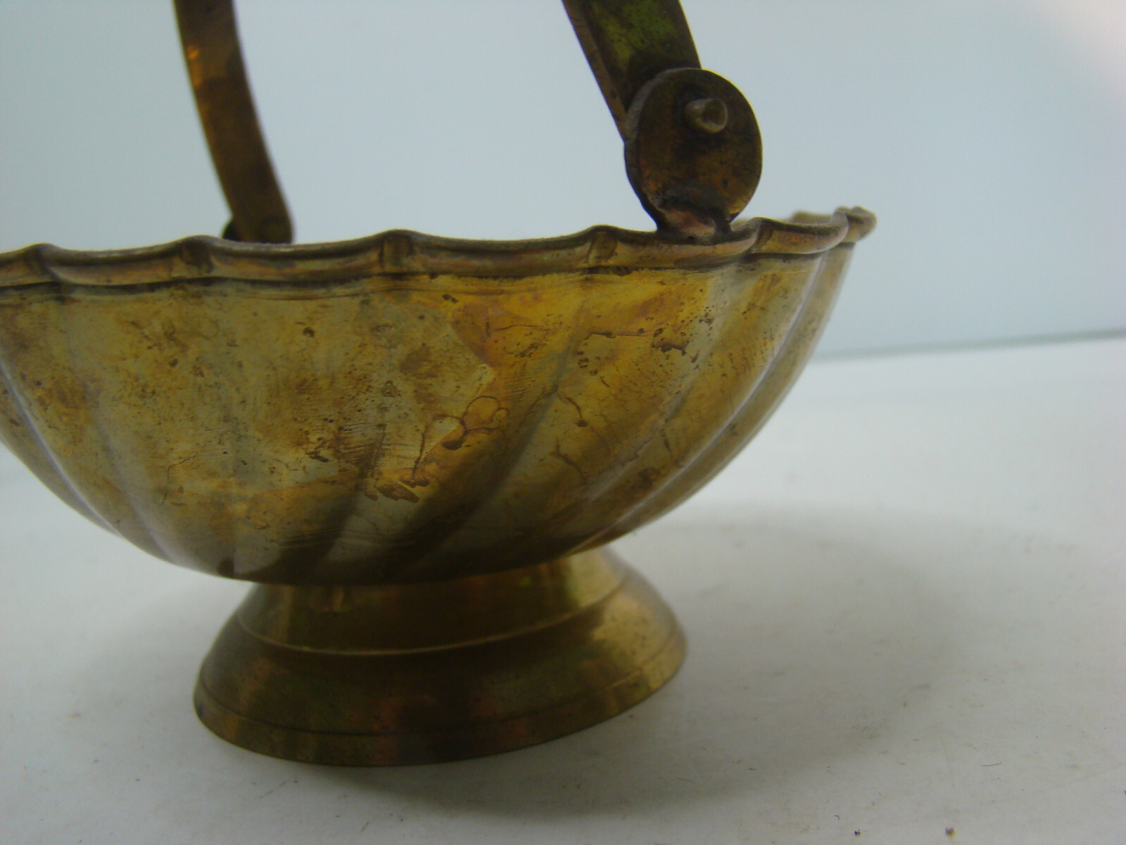 Vintage Solid Brass Basket Dish with Movable Handle trinkets candy