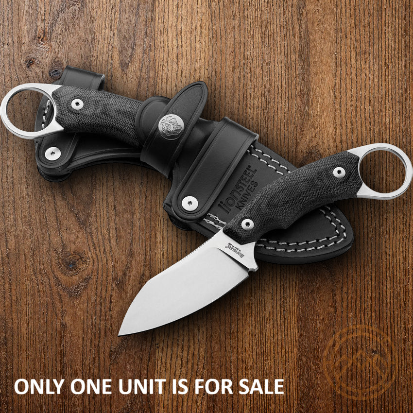 LionSTEEL H1 Fixed Knife 3" Stonewash Bohler M390 Steel Blade Black G10 Handle