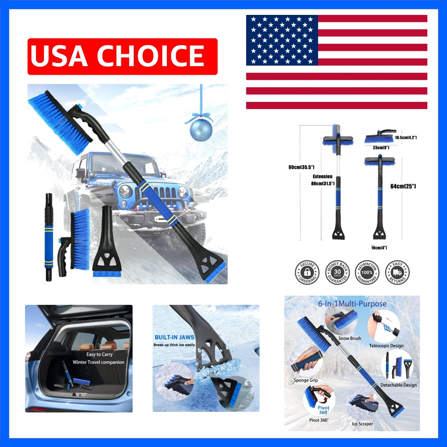 Extendable Snow Brush & Ice Scraper for Car Windshield – 25" to 31.5" Telesco...
