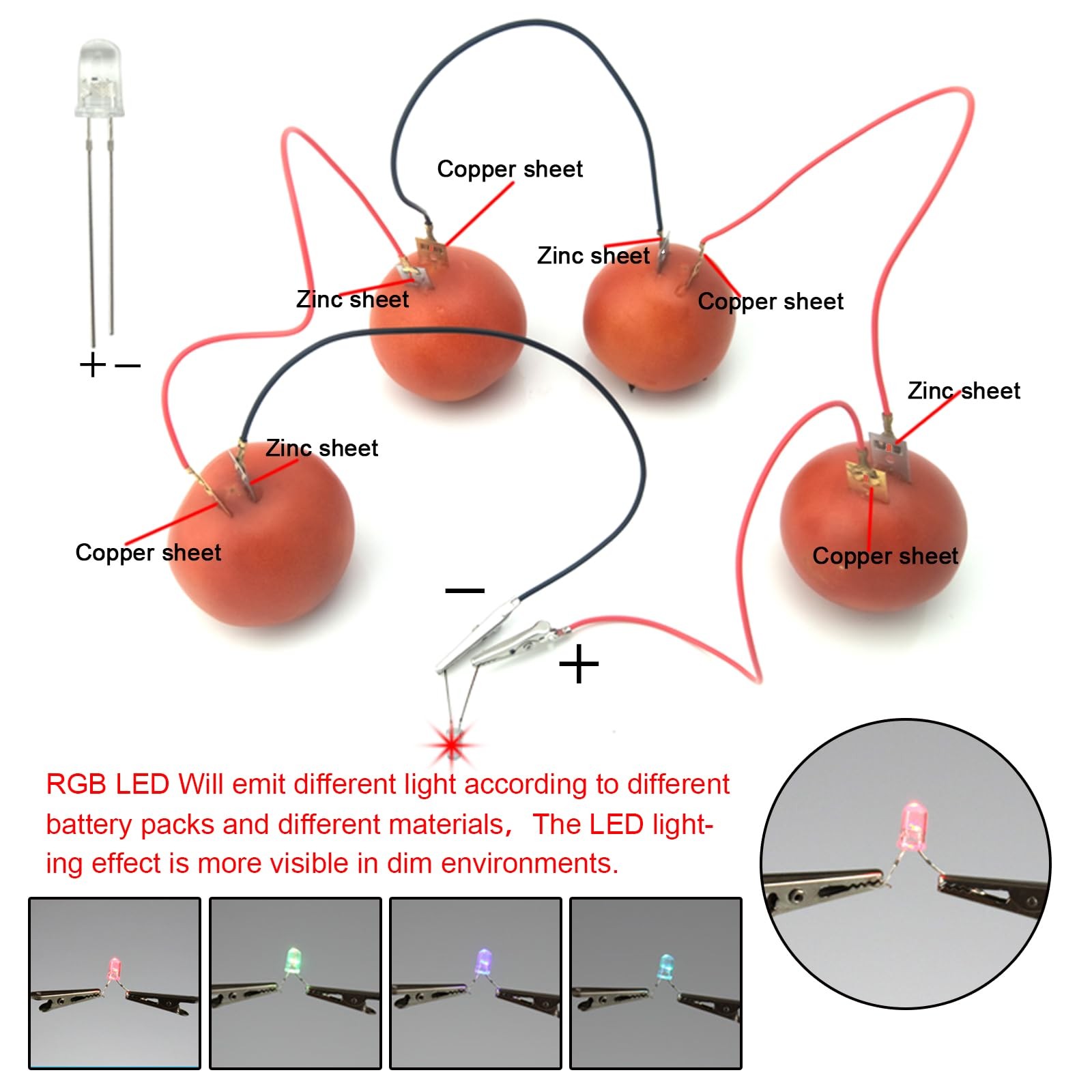 Fruit Battery Science Experiment Kit for DIY School Home Teaching Equipment, ...