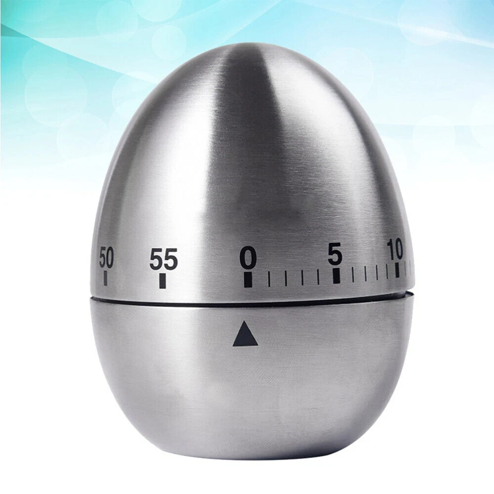 NEW Stainless Steel Creative Mechanical Rotate Timer Egg Shape Manual Countdown