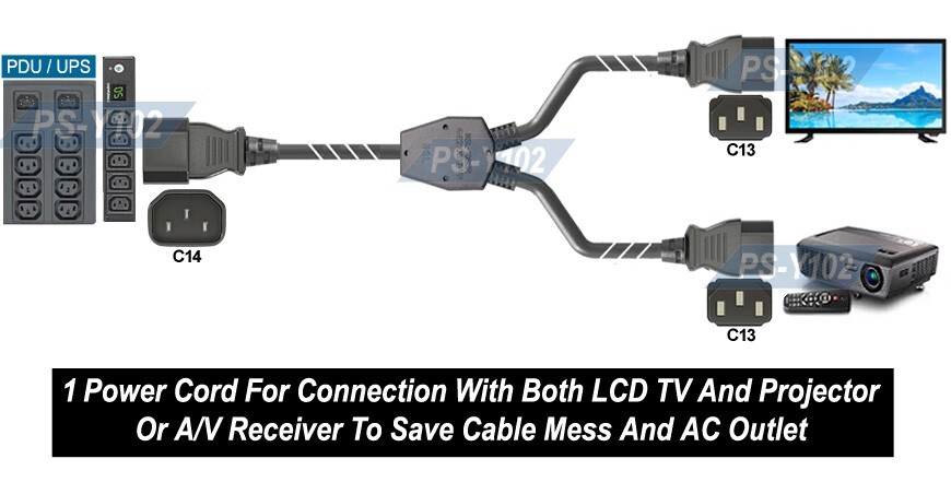 Premium Universal IEC320 C14 To Dual IEC320 C13 Power Splitter Cord For PDU UPS