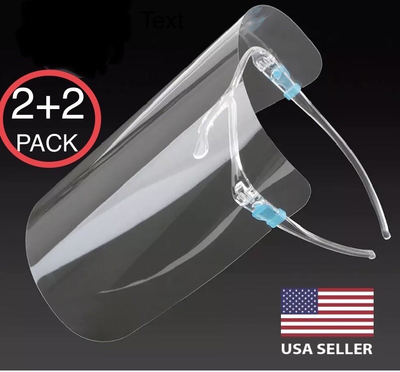 4PC SET FACE SHIELD MASK GLASSES 2+2 ANTI-FOG CLEAR REUSABLE SALE USA SELLER