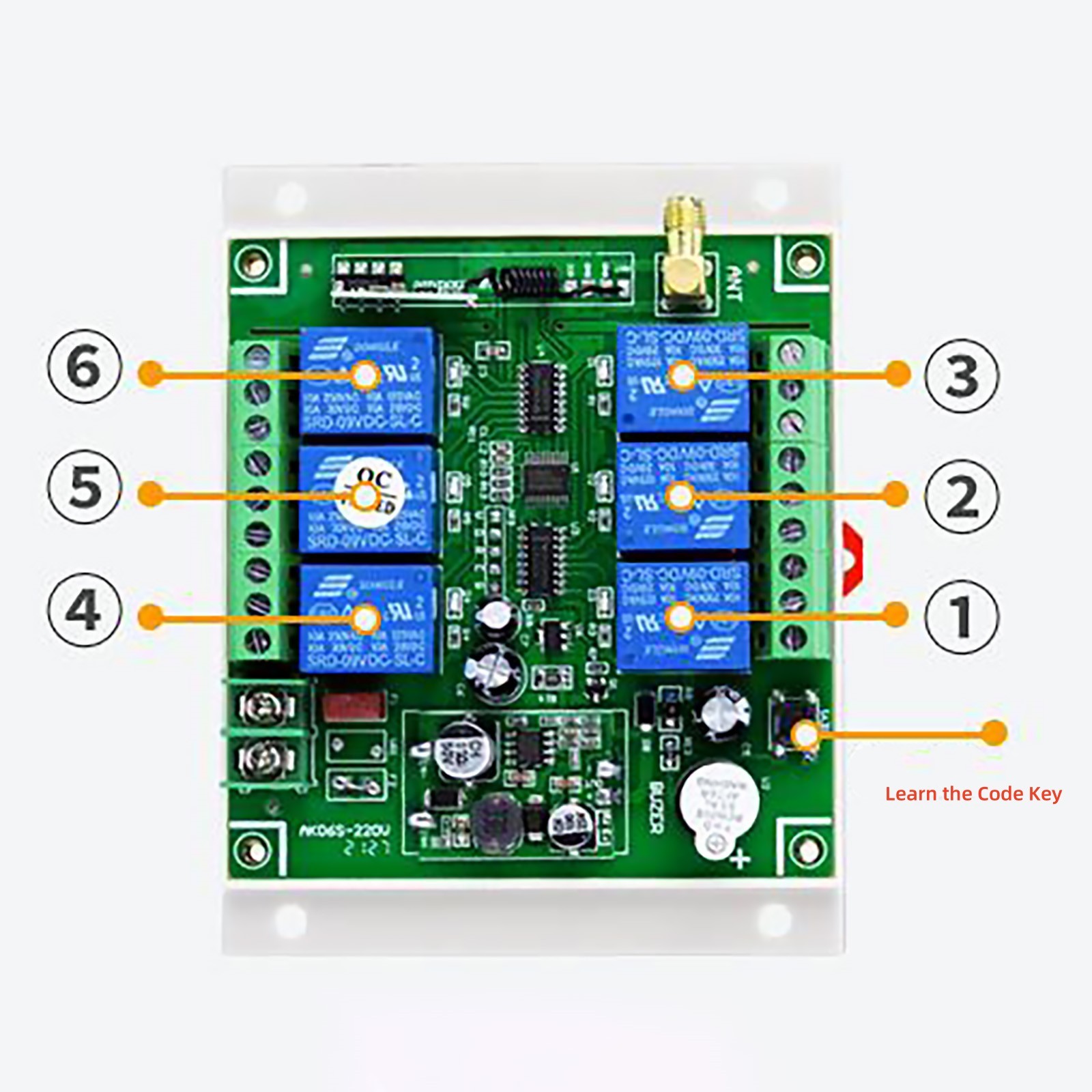 6 Channel 10A Relay Receiver Wireless Remote Control RF Switch 433mhz DC