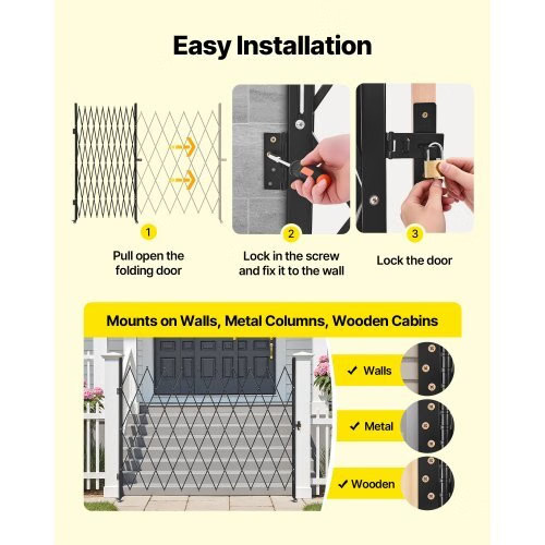 Single Folding Security Gate, Lockable Scissor Gate with 360?° Swivel Caster