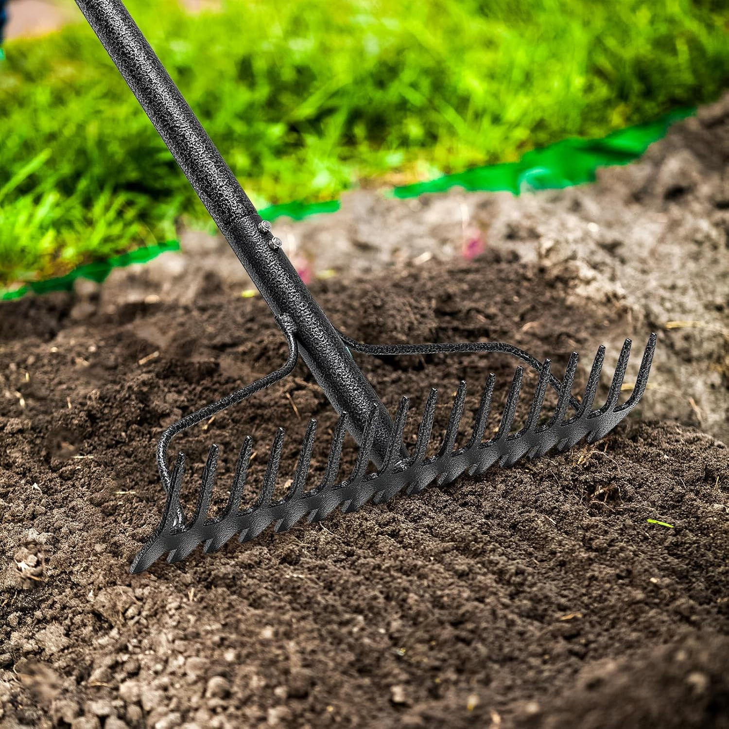 Garden Leaf Rake with 77 Inch Handle, Heavy Duty 17 Inch Wide Metal Garden Lawn