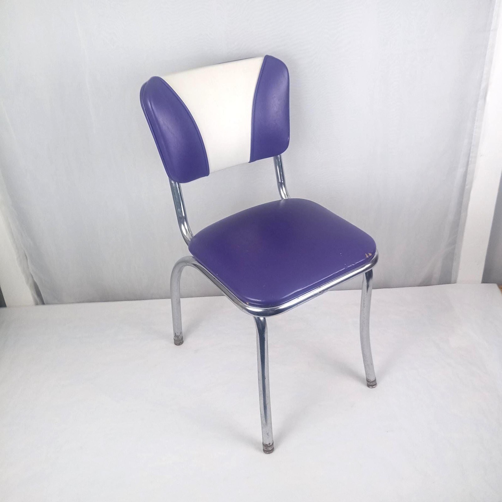Vintage Dining Chair Made by Vitro Seating 1950s Diner Style Purple White Chrome