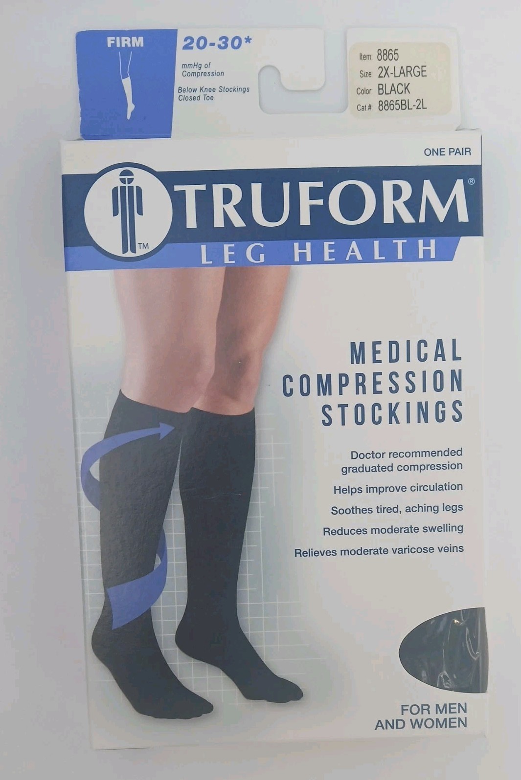 TruForm Below Knee Compression Stockings 20-30 2XL Black New Unisex 8865