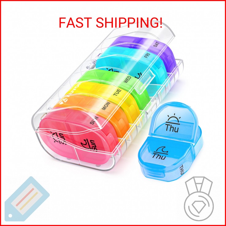 AUVON Pill Box 2 Times a Day, Weekly Pill Organizer AM PM with 7 Daily Pocket Ca