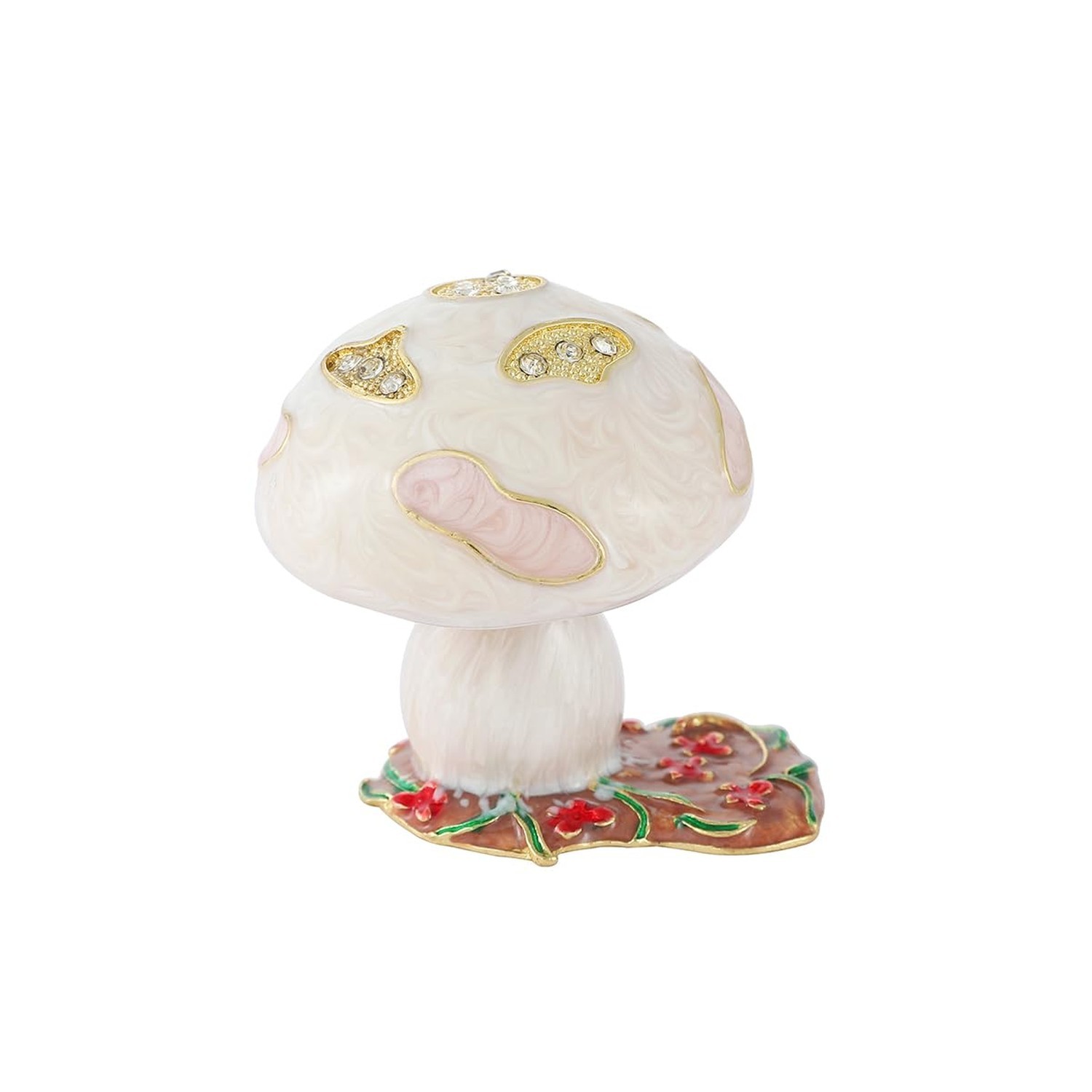 Mushroom Trinket Boxes Hinged Hand-Painted Enamel Mushroom Figurine Cute Jewe...