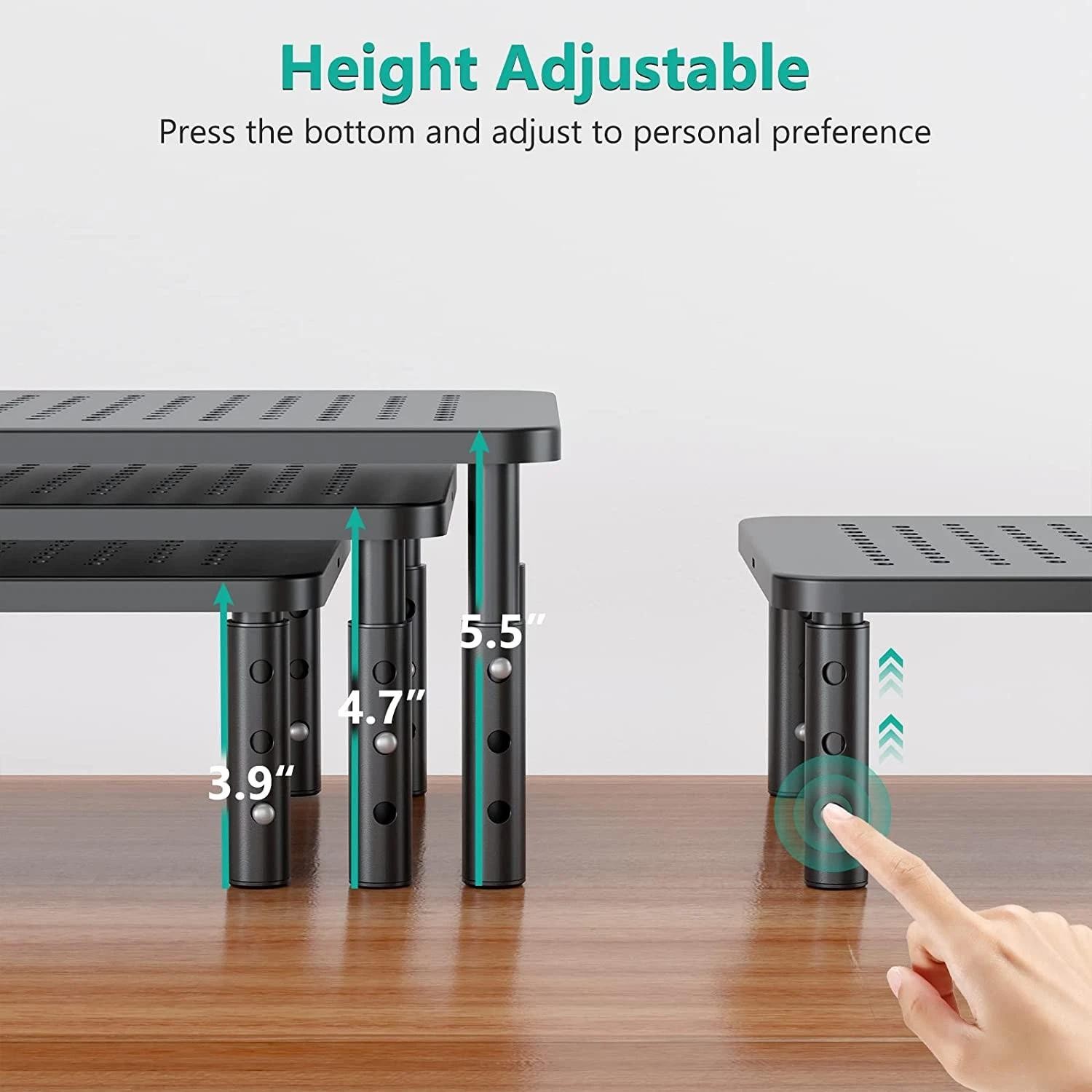 Adjustable Metal Monitor Stand Riser Laptop Printer Shelf 44lb Ventilated