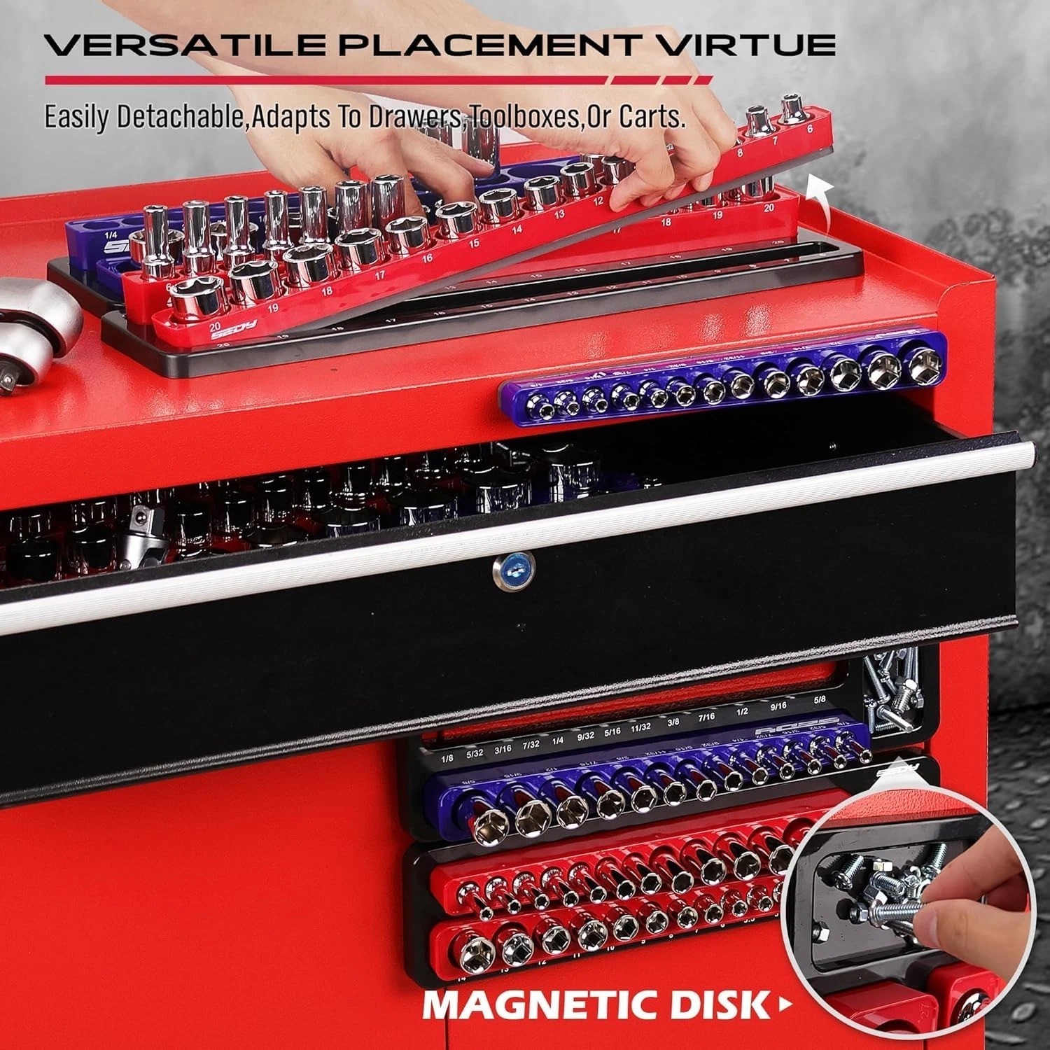 6-Piece Magnetic Socket Organizer Set for Easy Tool Box Storage