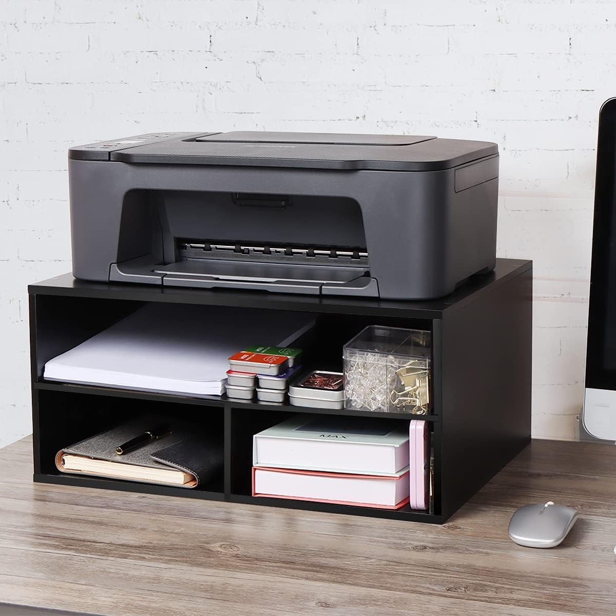 Printer Stand Desk 2 Tier Desktop Printer Stand W/ Paper Storage Printer Riser