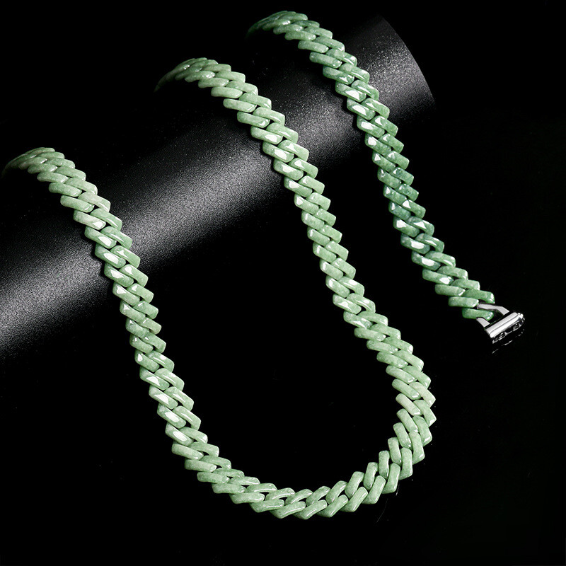 Certified Natural Burma jade Cuban chain bracelet necklace titanium steel trend