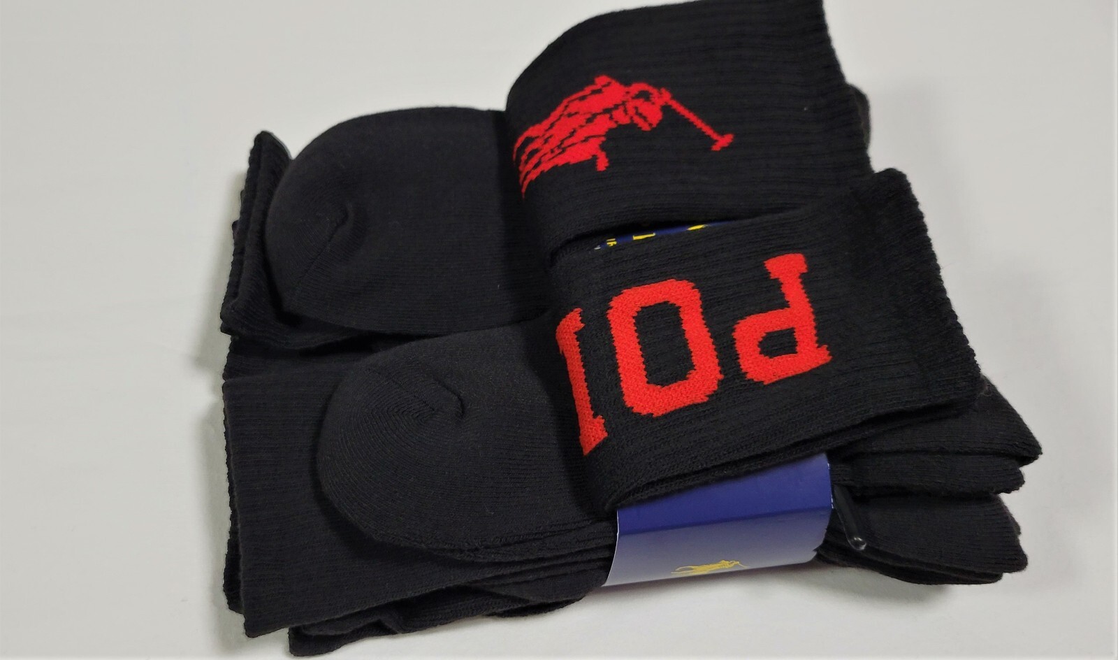Polo Mens Ralph Lauren - 6 Pair Crew Socks Classic Sport Black Red Size 6-12.5