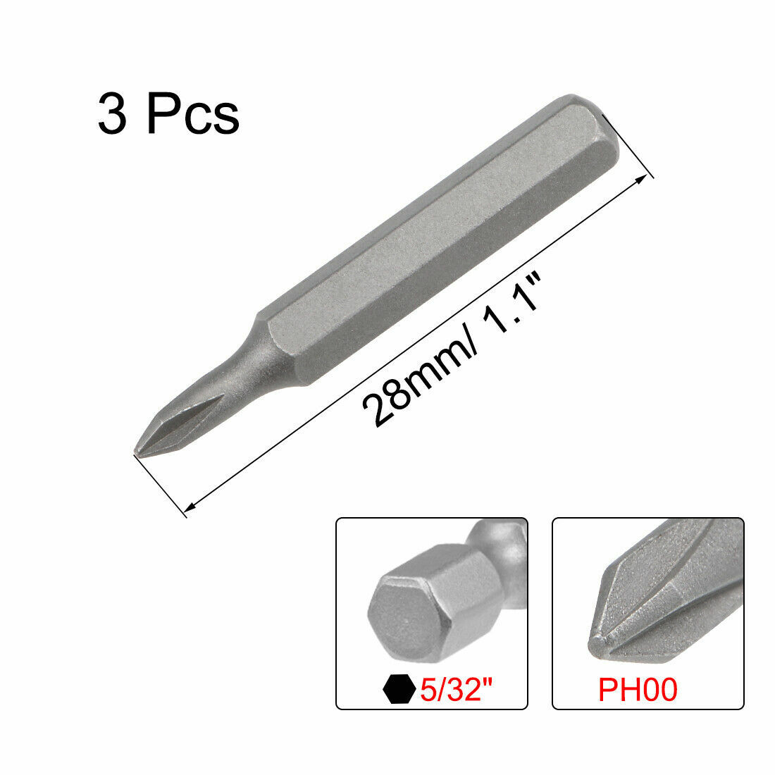 Phillips Bits 3pcs 5/32 Inch Hex Shank Cross PH00/+2.0 Screwdriver Bits Set