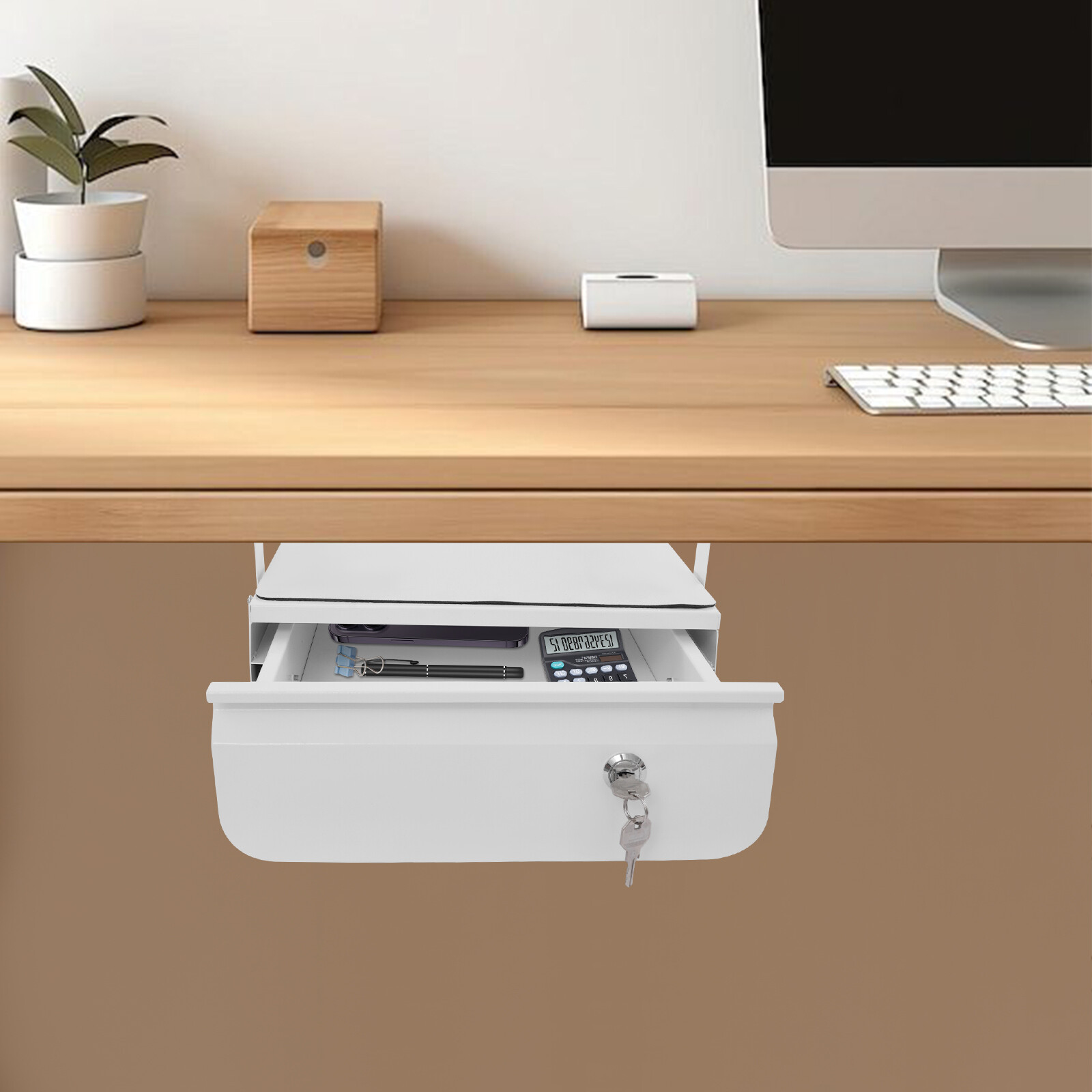 Lockable Under Desk Sliding Pull-Out Drawer Space Saver Sliding For Home/Office