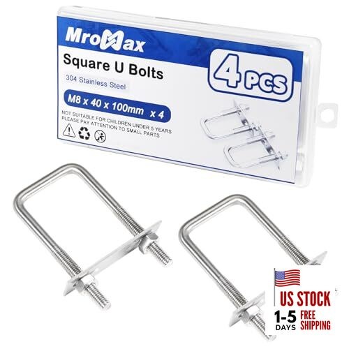 4Pcs Square U-Bolts 1-1/2" Inner Width 304 Stainless Steel U M8 x 40 x 100mm
