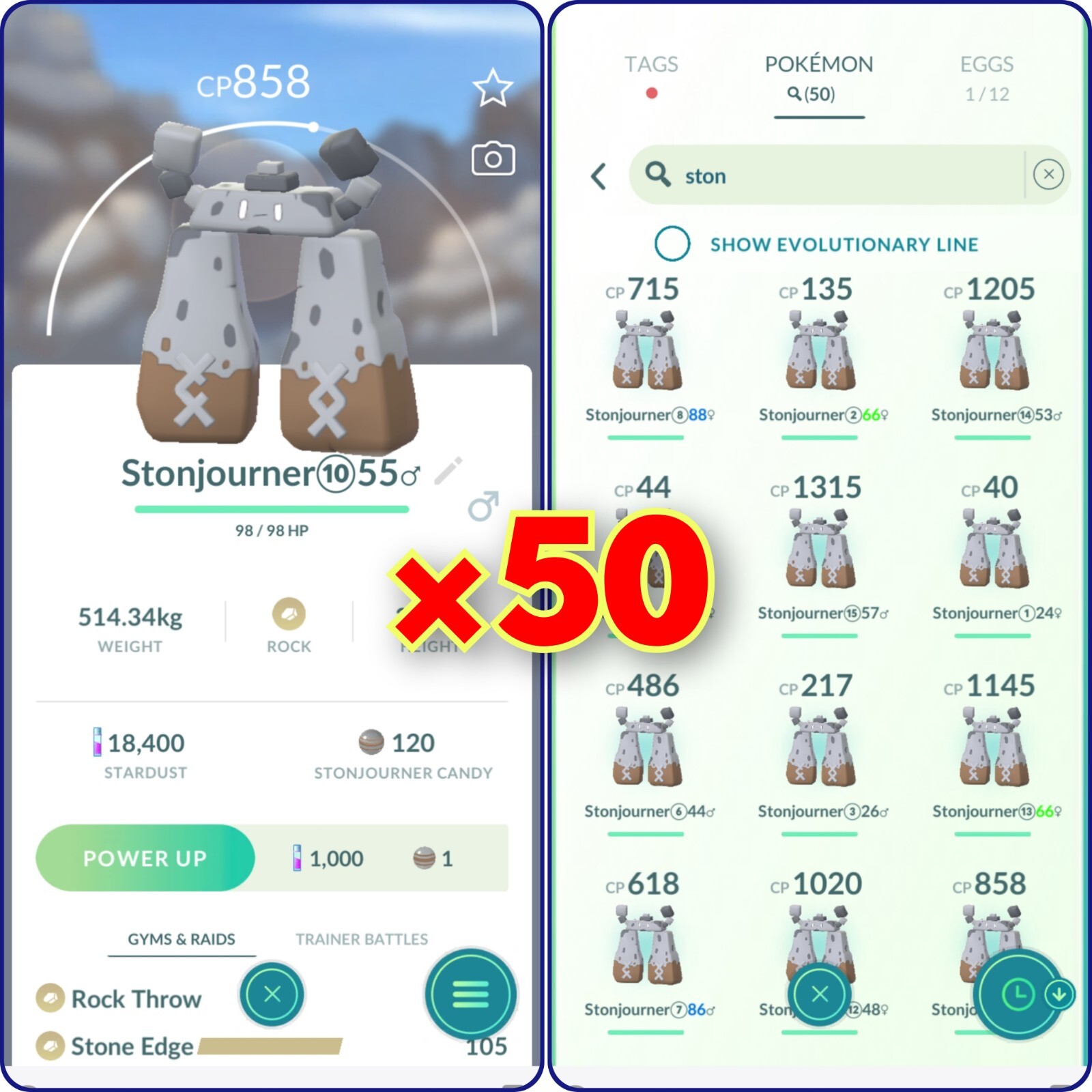 Regional: (×50) Stonjourner | Tra de Go | Chance of Lucky!