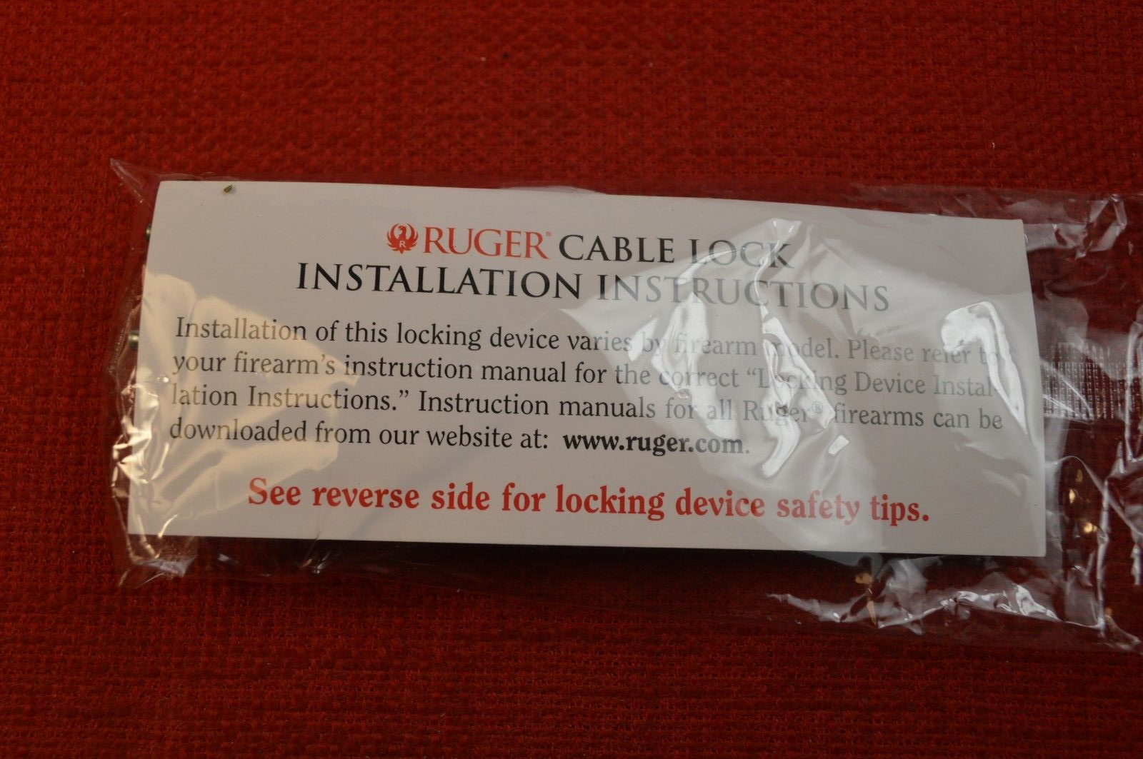 Ruger Black Cable Gun Lock With Instructions and 2 Keys NEW