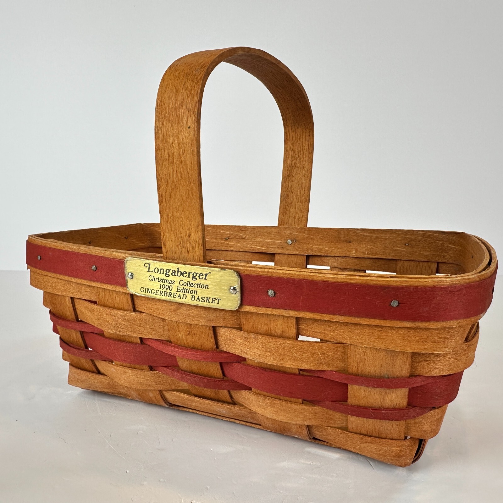 Longaberger 1990 Christmas Collection 'Gingerbread' Basket W/Red Weave Brass Tag