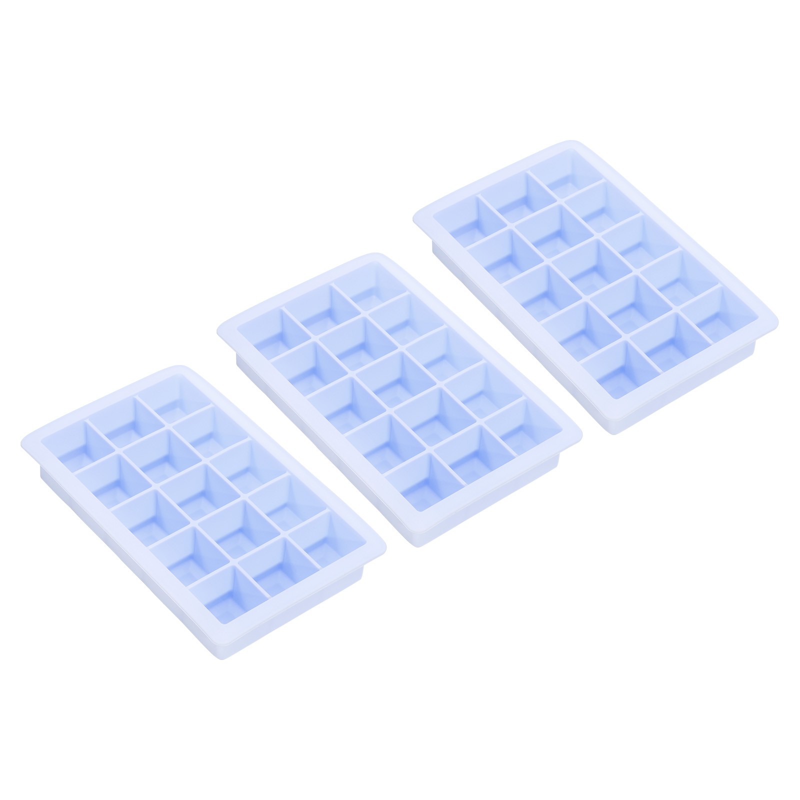 3 Pack Silicone Tray with Lid for Freezer 15 Cube Per Tray Light Blue