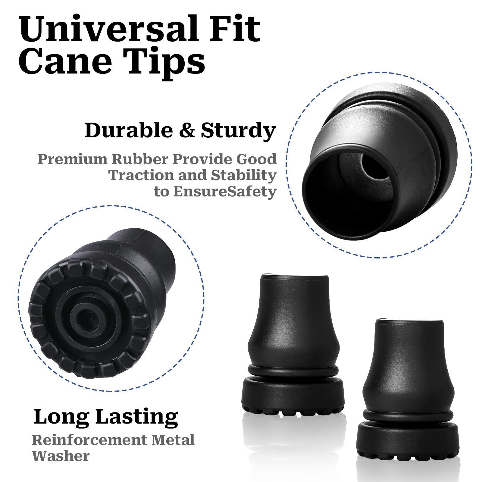2 Pack 5/8 Inch Heavy Duty Rubber Cane Tips Replacement Walking Stick Caps