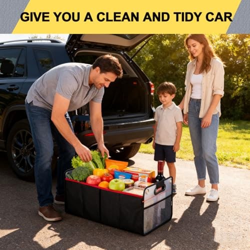 Car Trunk Organizer, Collapsible Auto Trunk X-Large Rectangular Black/Red