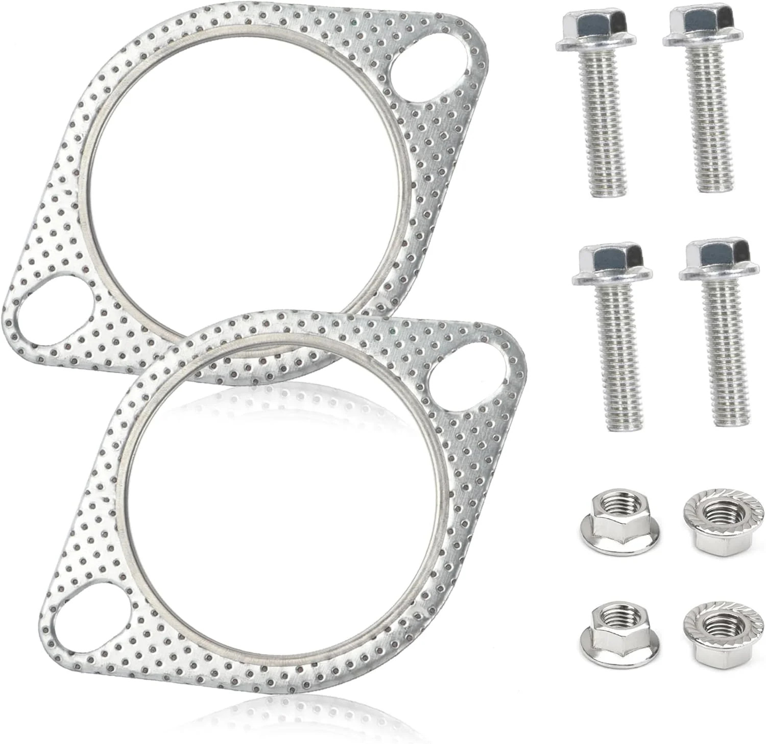 2PCS 2.25" Car Exhaust Manifold Gasket with 4 Exhaust Bolts,Exhaust Gasket Keeps