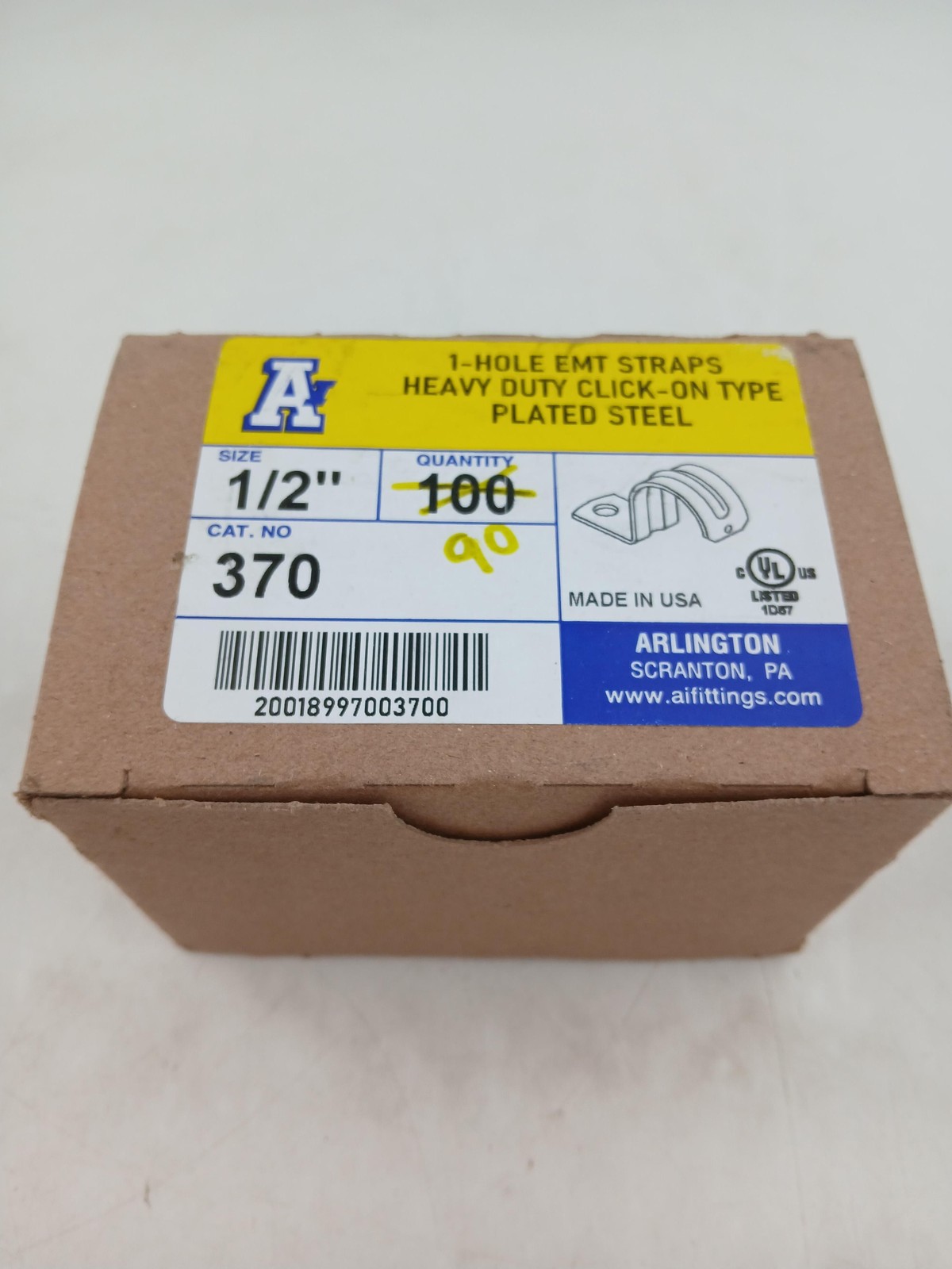 Arlington 370 1/2 In 1-Hole EMT Straps Heavy Duty Click-On Zinc Steel Qty 90