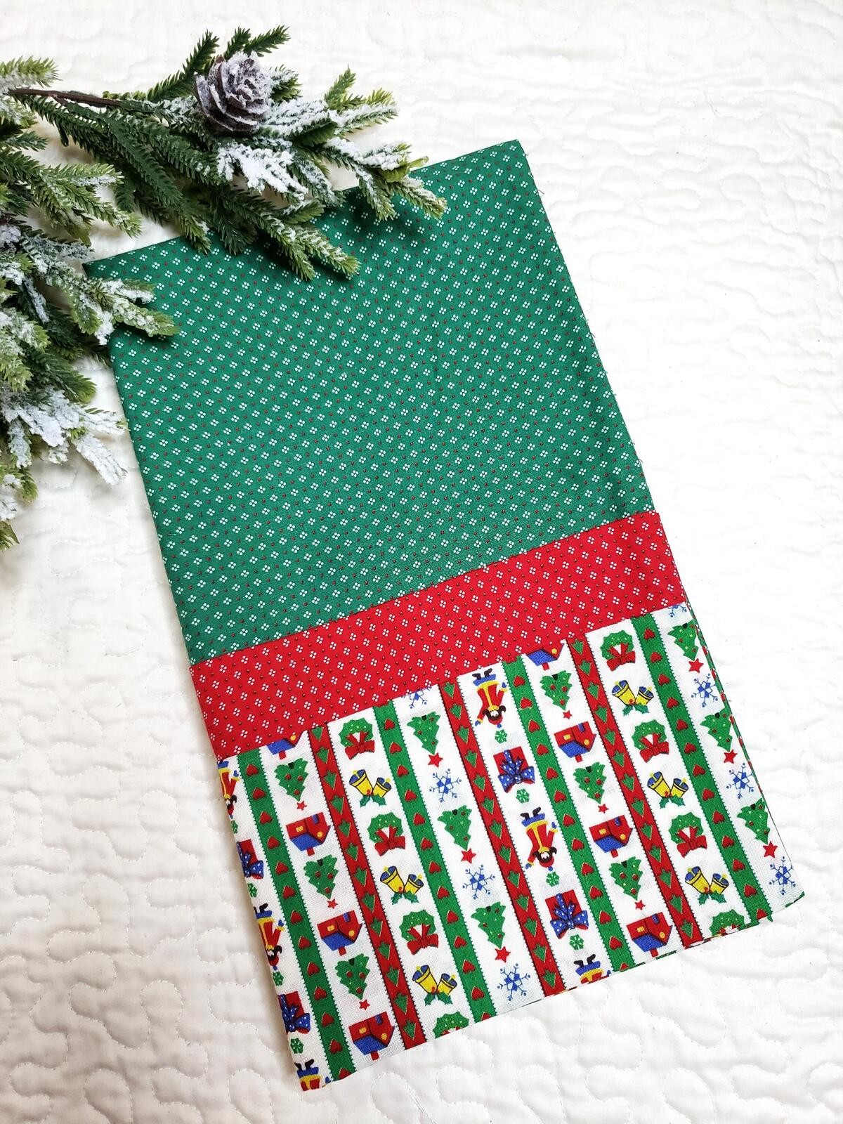 Christmas Cotton  Pillowcase  14" x 25" handmade green small pillow for children