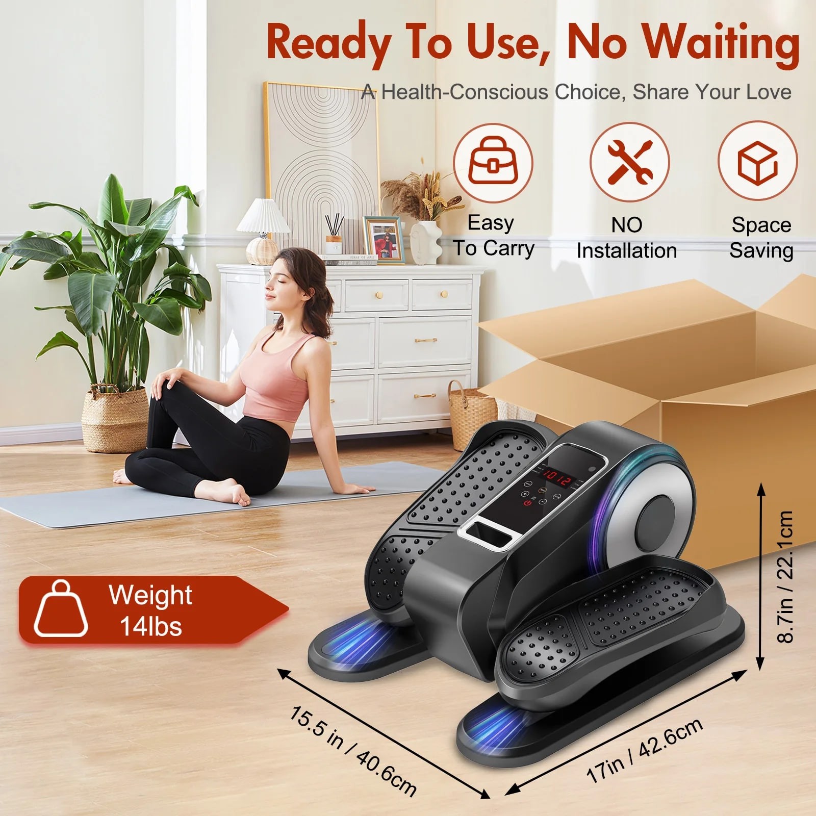 Under Desk Elliptical Machine Portable Mini Leg Exerciser with LCD Remote