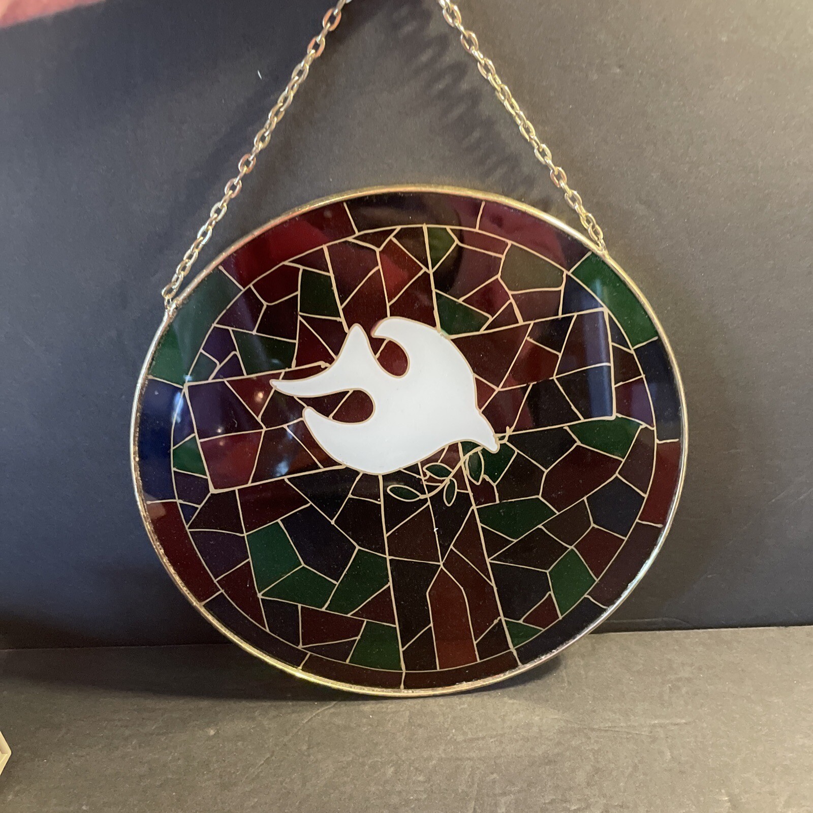 Vintage Suncatcher Dove Christmas Window Decoration 9” Diameter Preowned