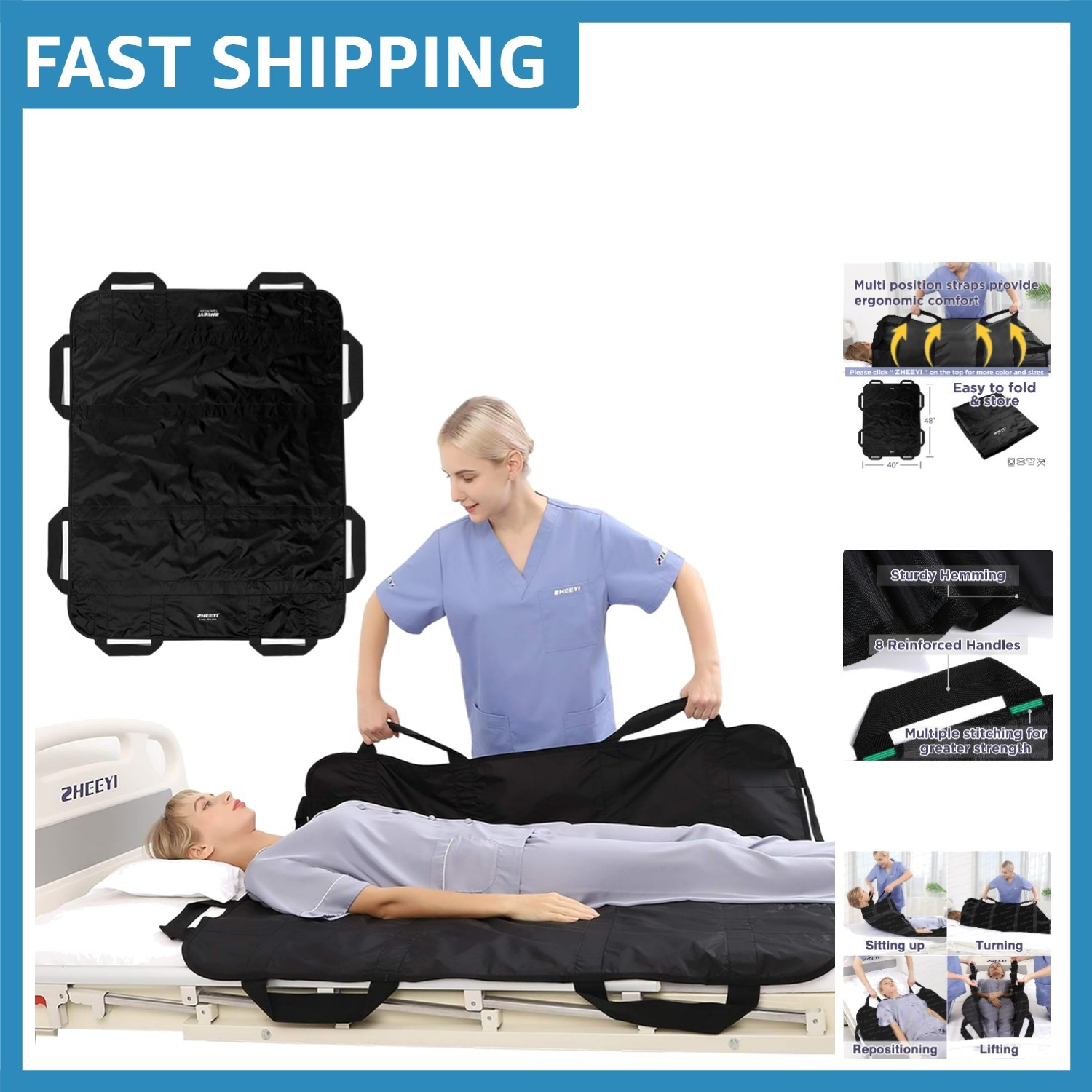 Machine-Washable Patient Positioning Blanket - 48" x 40" for Elderly Assistance