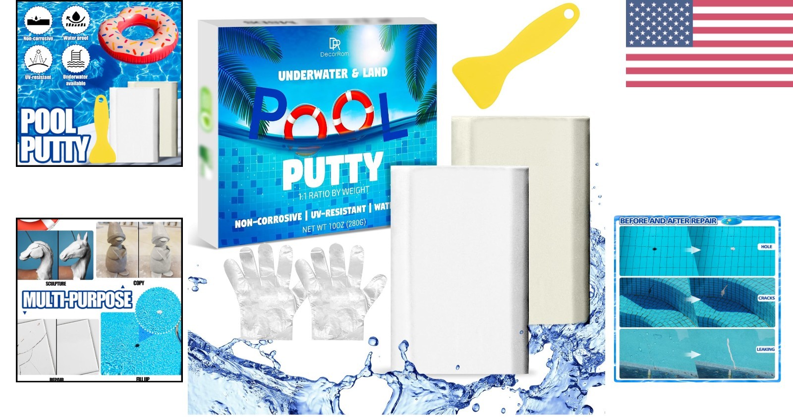 10oz Waterproof Epoxy Putty for Pools & More - Easy Underwater Application