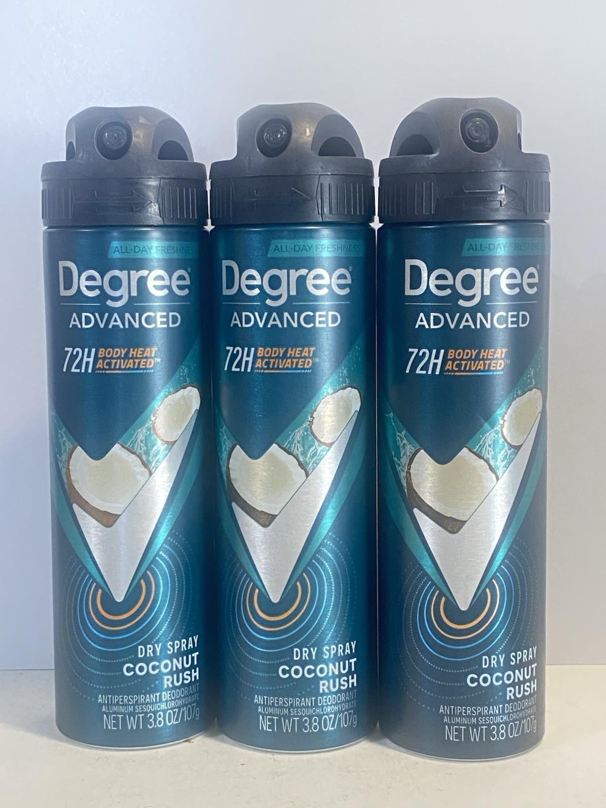 Degree Men Advanced Antiperspirant Deodorant Dry Spray Coconut Rush 3-Pk 72-H