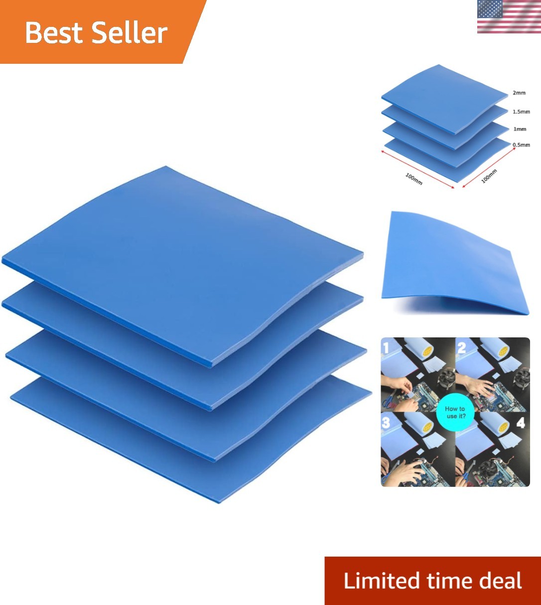 Efficient Heat Resistant Thermal Pad Set - 100x100mm for Reliable Electronics