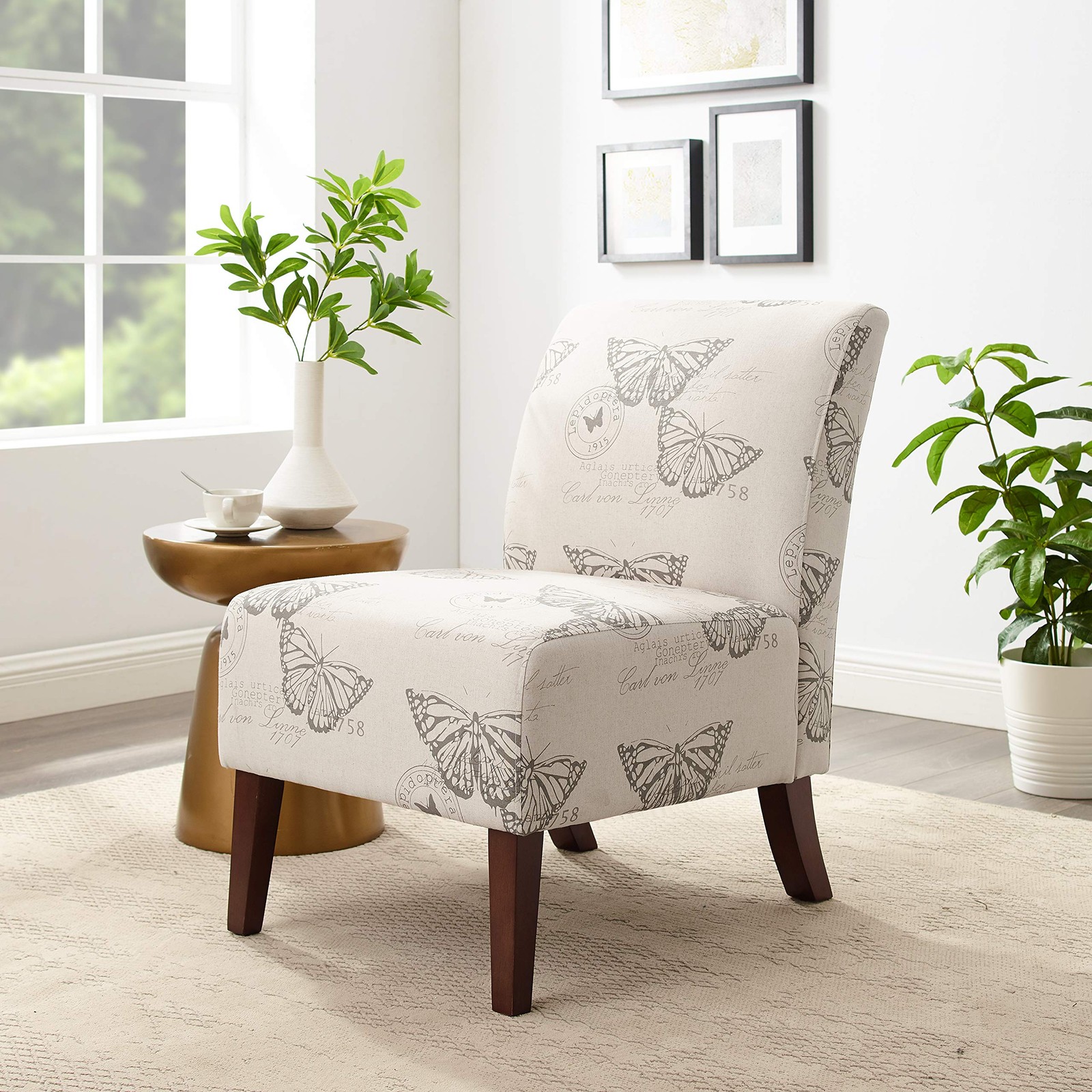 Butterfly, Dark Espresso Linen Lily Chair, 21.5" W x 29.5" D x 31.5" H