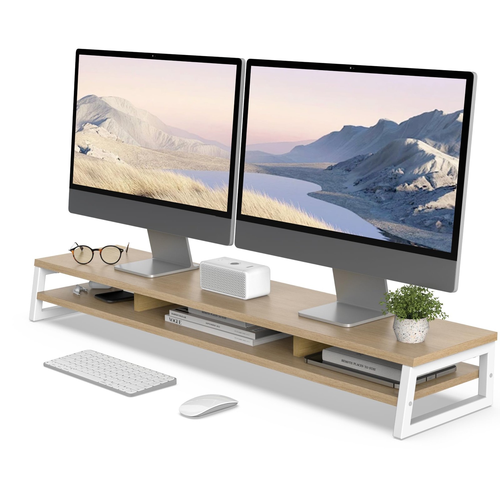 Dual Monitor Stand for Desk, 42.5in Large Monitor Riser for 2 Monitors, 2 Tie...