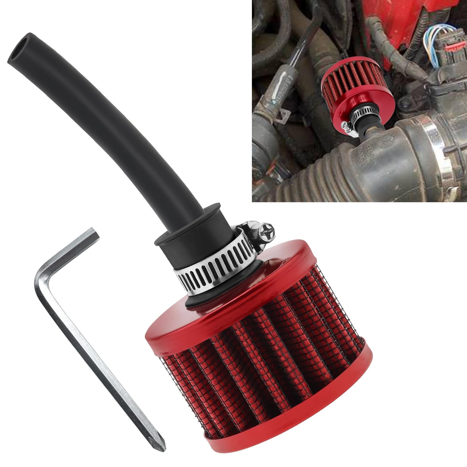 212cc Air Filter Valve Cover Breather Filter, Mini Bike Air Filter, 12mm/0.47" C