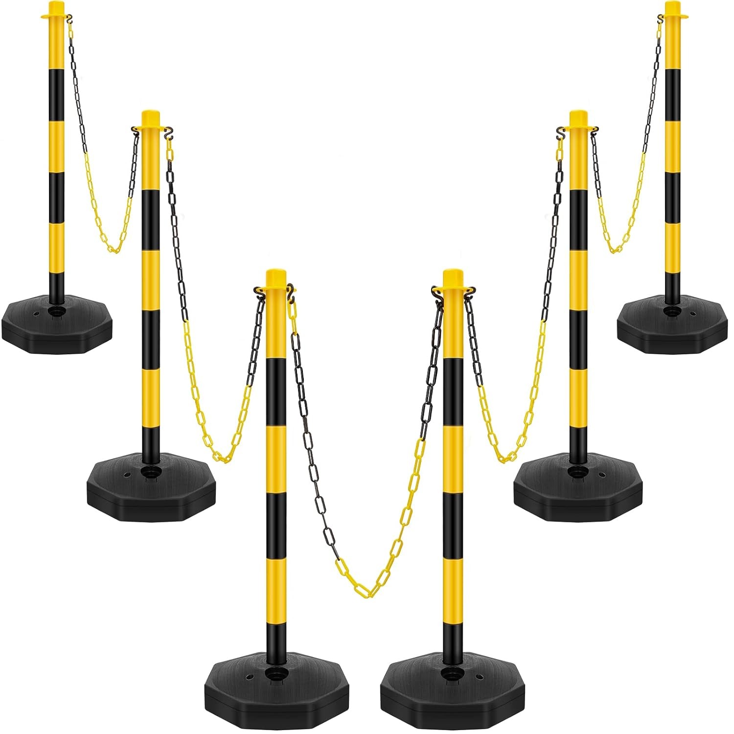 6 Pack Traffic Cones Adjustable Delineator Post Portable Parking Pole W/ Chains