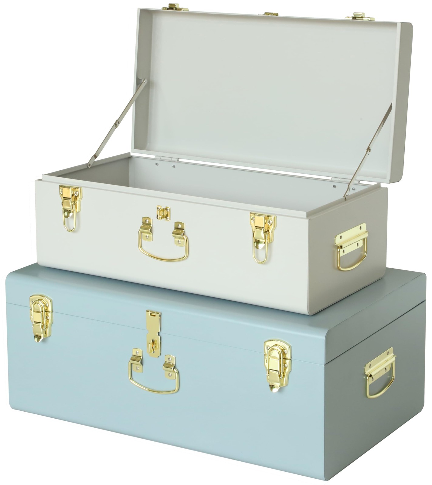 Vixdonos Decorative Large Metal Box Storage Trunk Chest Large, White and Blue