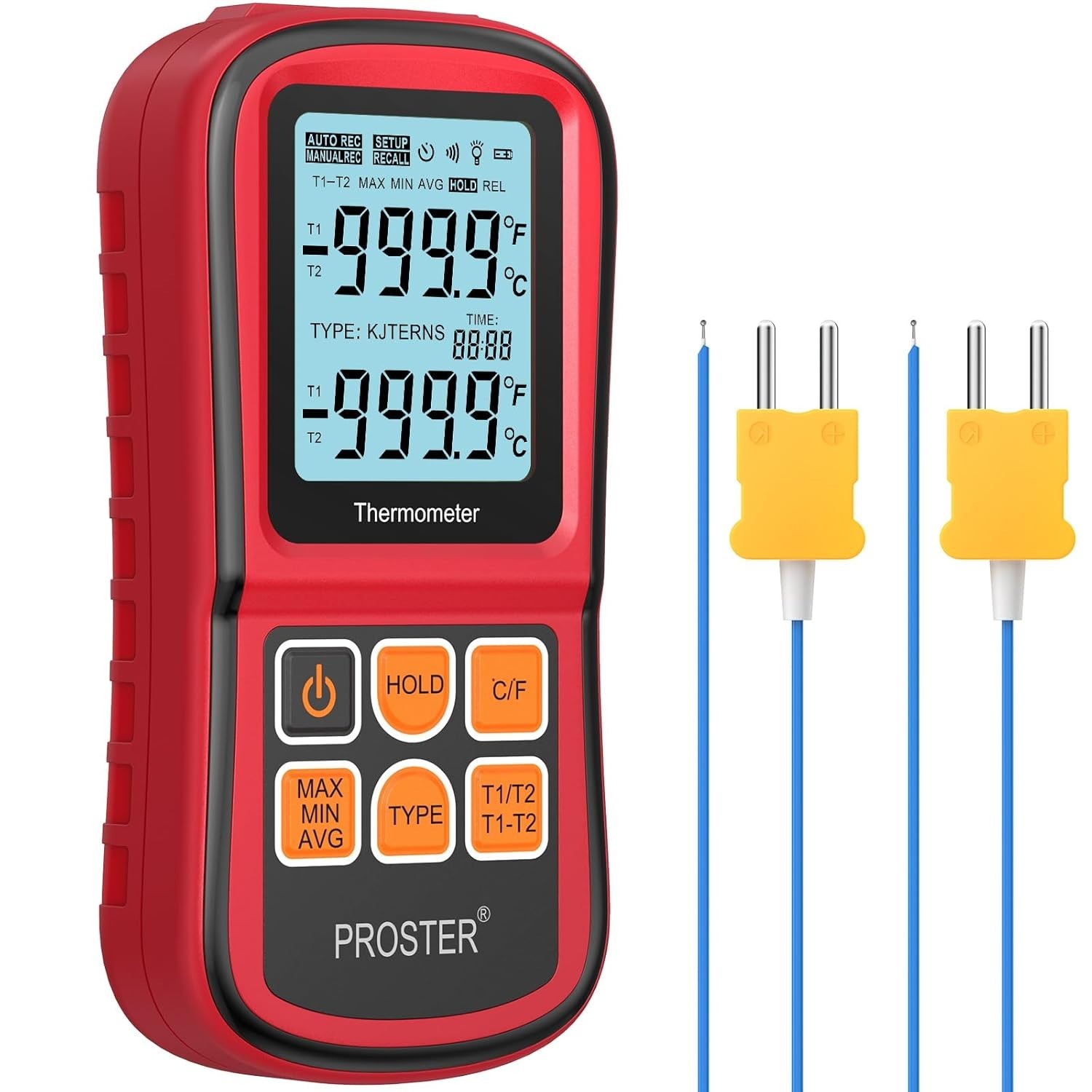 Digital Thermometer with Dual K Type Probes, High Temp Meter, LCD Display