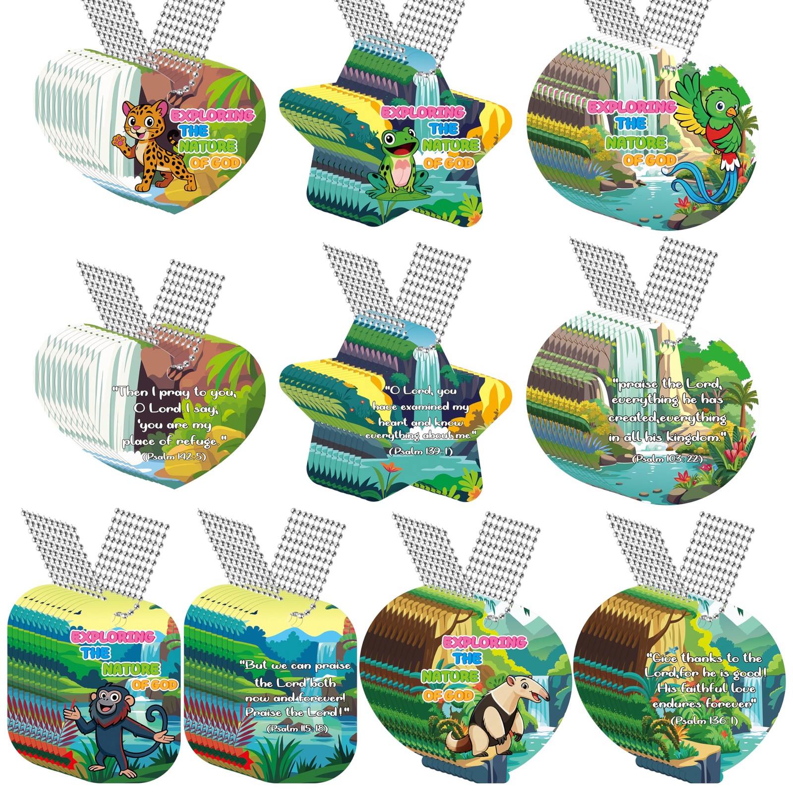 100PCS VBS 2026 Rainforest Falls Tag with Chain Necklaces for Students, Explo...