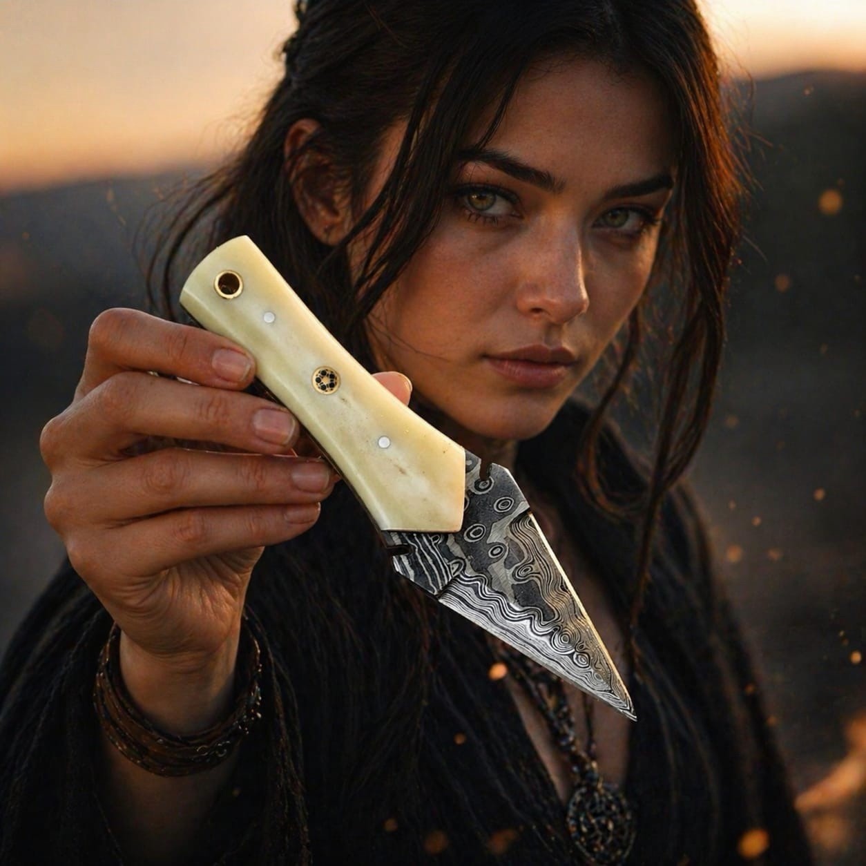 Handmade Damascus Steel Double-edged Hunting Throwing Dagger Mini Boot Knife