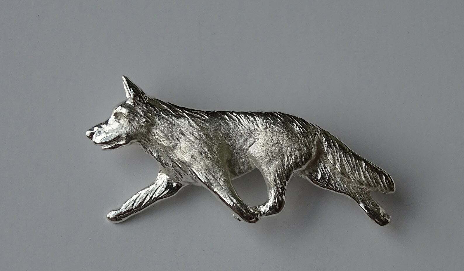 Large Sterling Silver German Shepherd Dog Moving Study Brooch
