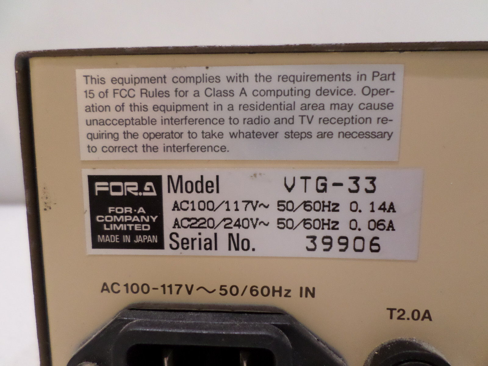FOR.A Brand Model VTG-33 Video Timer - Tested to Power On