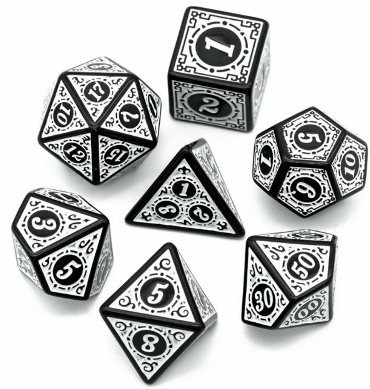 Antique White 7 Dice Set Poly RPG DnD Dungeons Dragons AD&D Pathfinder d20
