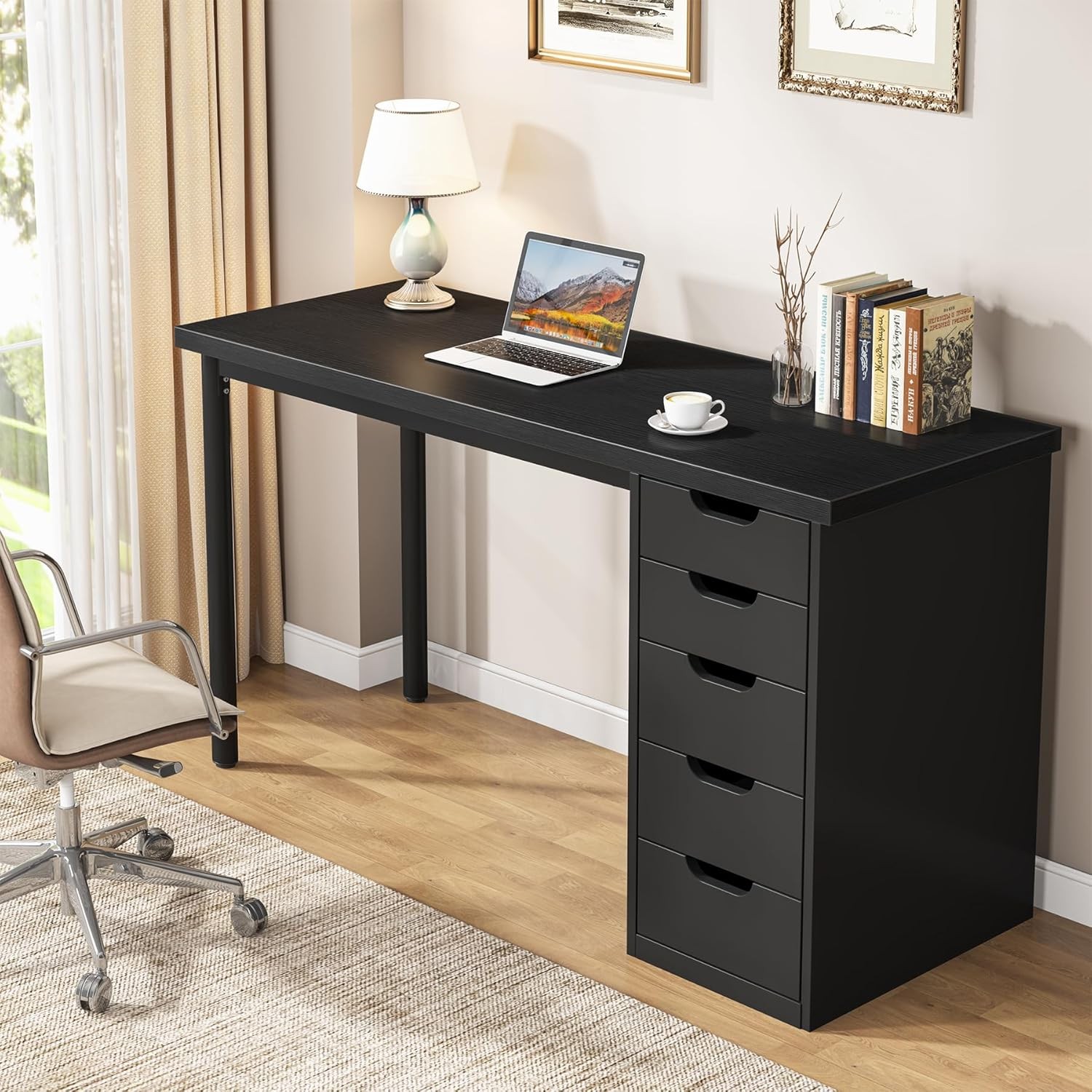 Computer Desk with 5 Drawers, Modern Simple Laptop Desk Study Writing Table